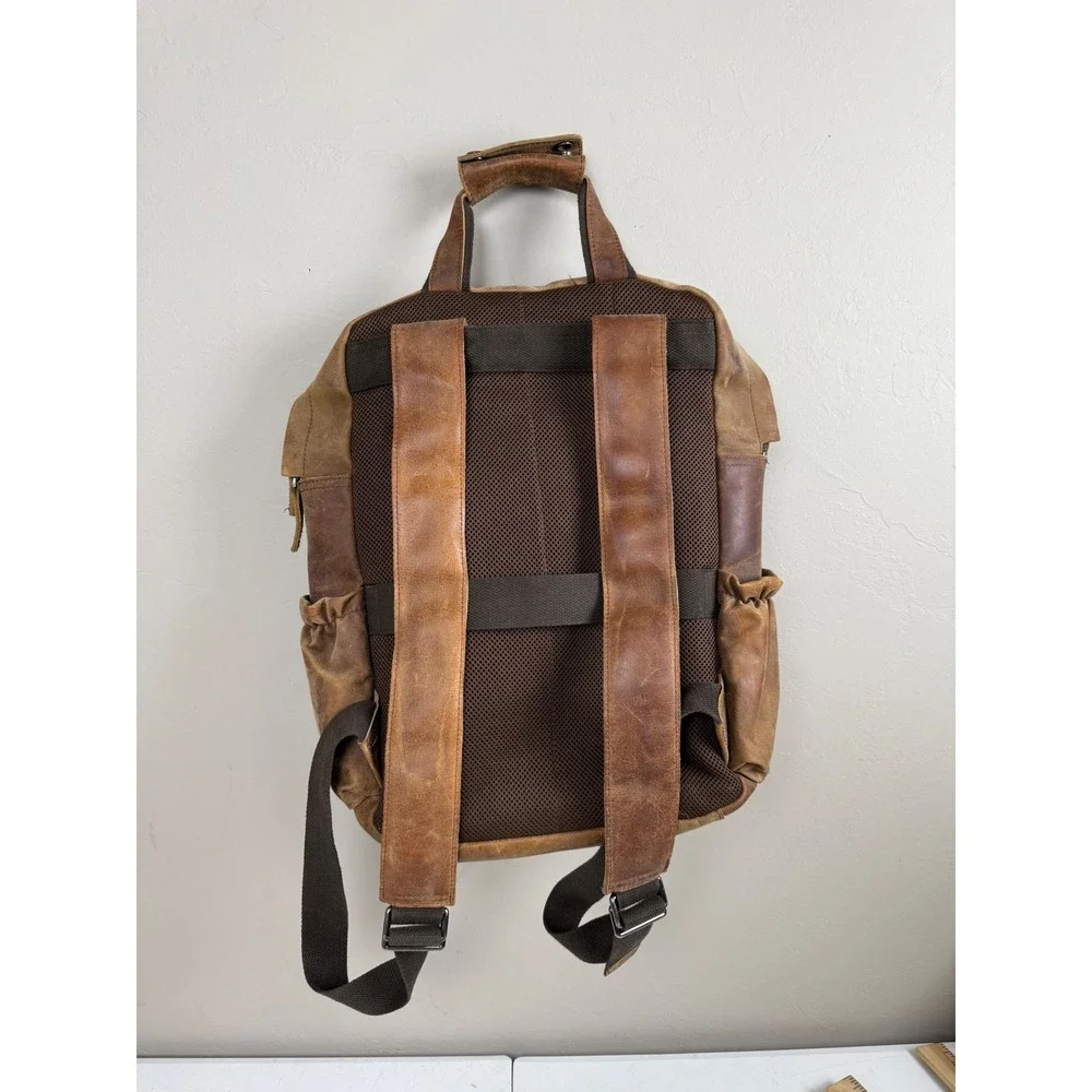 Brown Leather Multi Pocket Backpack Rucksack Laptop Sleeve Mens Bag